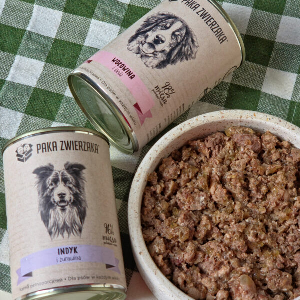 ZESTAW Karma mokra dla psa PAKA ZWIERZAKA Wołowina i śledź 6x400g
