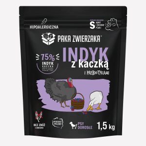 Karma sucha dla psa PAKA ZWIERZAKA indyk z kaczką S 1,5 kg