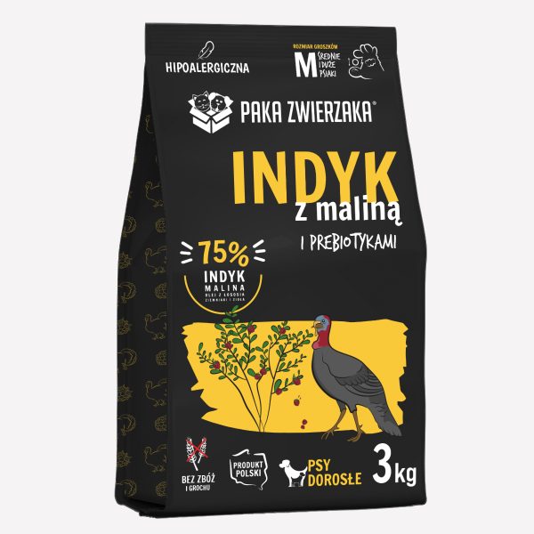 ZESTAW Karma sucha dla psa PAKA ZWIERZAKA indyk z maliną M 3kgx2
