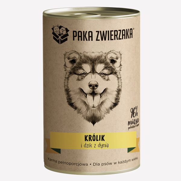 ZESTAW Karma mokra dla psa PAKA ZWIERZAKA królik i dzik z dynią 6x400 g