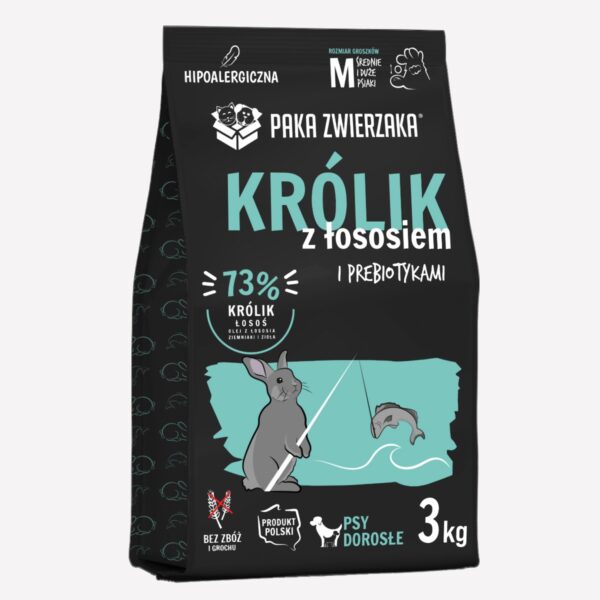 ZESTAW Karma sucha dla psa PAKA ZWIERZAKA królik z łososiem M 3kgx2