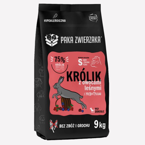 Karma sucha dla psa PAKA ZWIERZAKA królik z owocami leśnymi S 9 kg