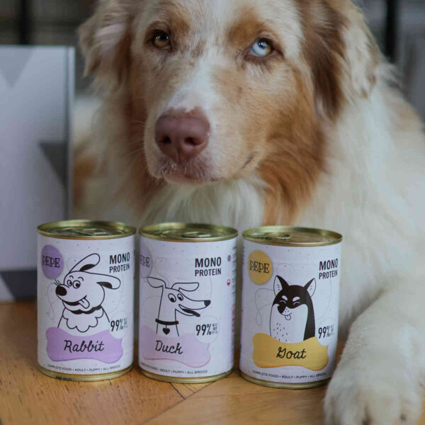 Mokra karma monoproteinowa dla psa Pepe - Rabbit, Duck, Goat