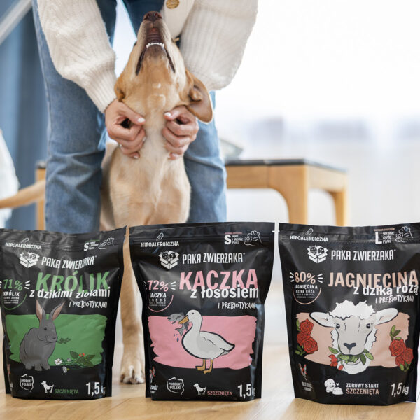 Karma sucha dla psa PAKA ZWIERZAKA jagnięcina z dziką różą PUPPY L 3 kg