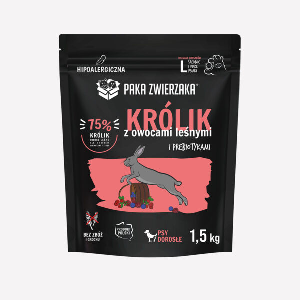 Karma sucha dla psa PAKA ZWIERZAKA Królik z owocami leśnymi "L" 1,5 kg