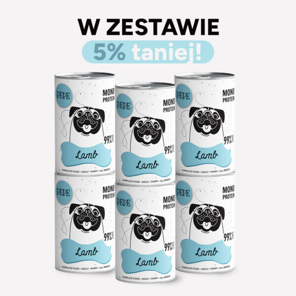 ZESTAW Karma mokra dla psa PEPE lamb 99% jagnięcina 6x400g