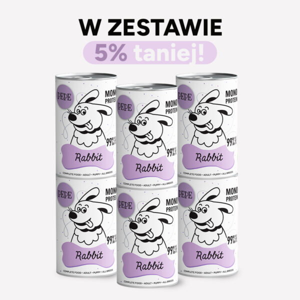 ZESTAW Karma mokra dla psa PEPE rabbit 99% królik 6x400g