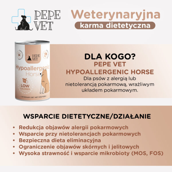 ZESTAW Karma mokra dla psa PEPE VET Hypoallergenic Horse (konina) 6x400g