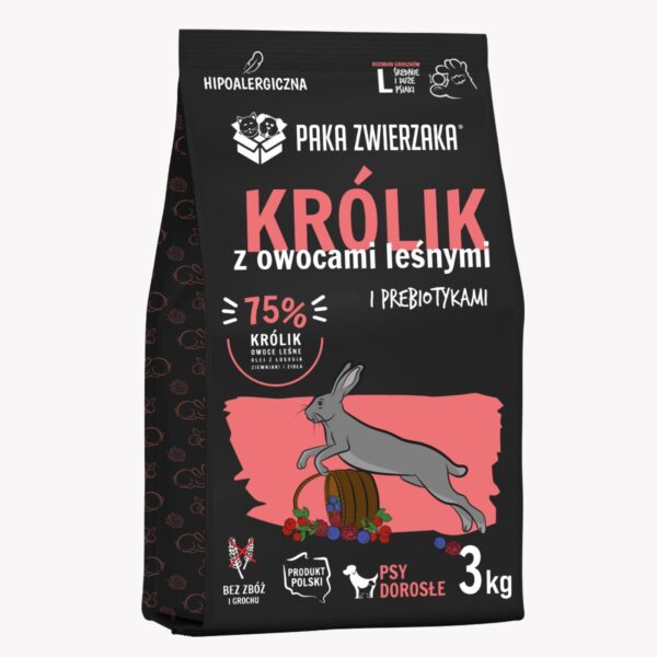 Karma sucha dla psa PAKA ZWIERZAKA Królik z owocami leśnymi L 3 kg