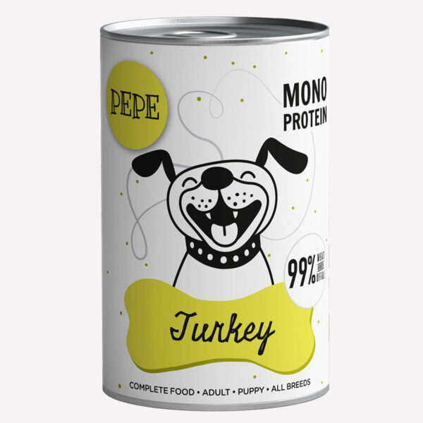 ZESTAW Karma mokra dla psa PEPE turkey 99% indyk 6x400g