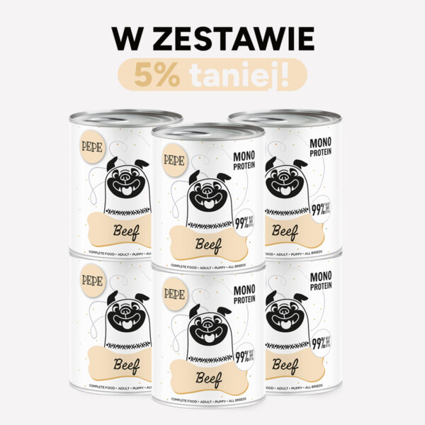 ZESTAW Karma mokra dla psa PEPE beef XL 99% wołowina 6x800g