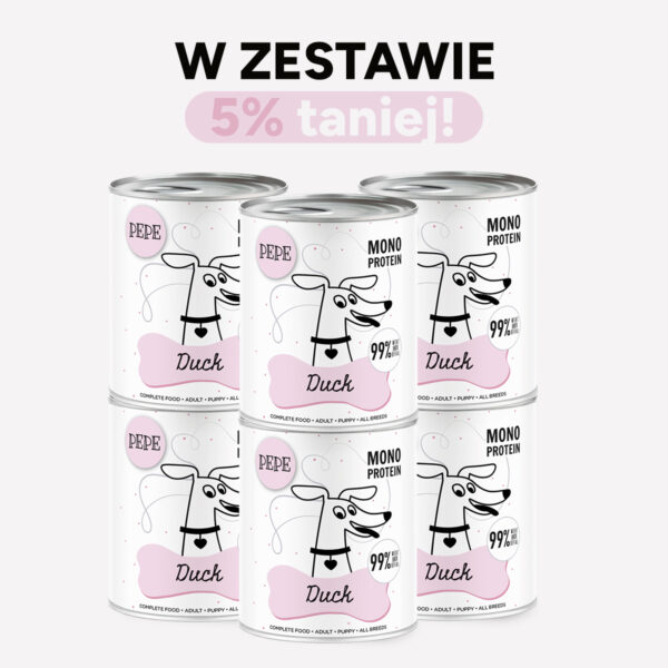 ZESTAW Karma mokra dla psa PEPE duck XL 99% kaczka 6x800g