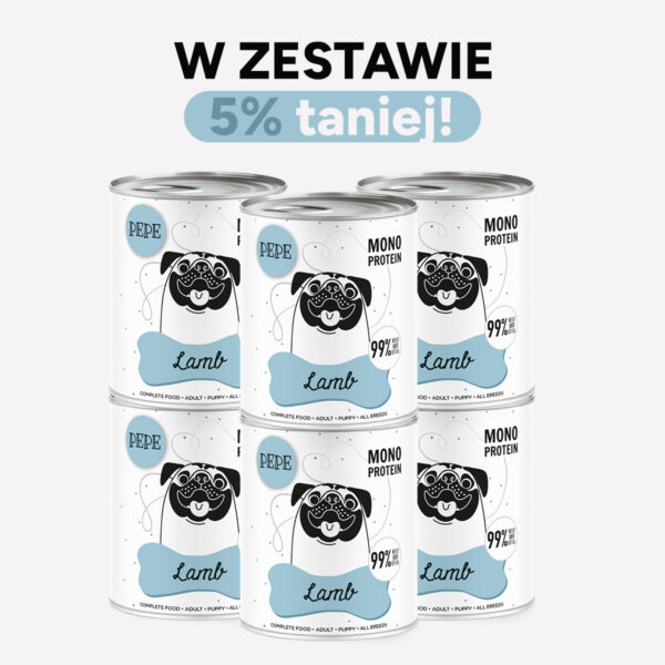 ZESTAW Karma mokra dla psa PEPE lamb XL 99% jagnięcina 6x800g