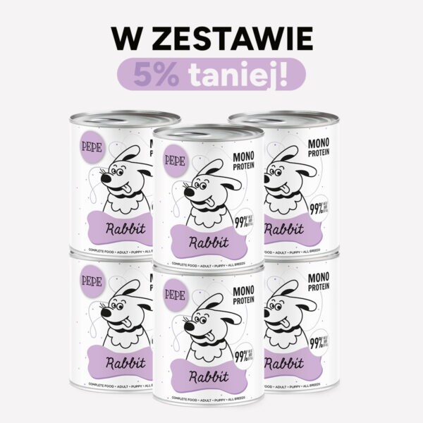 ZESTAW Karma mokra dla psa PEPE rabbit XL 99% królik 6x800g