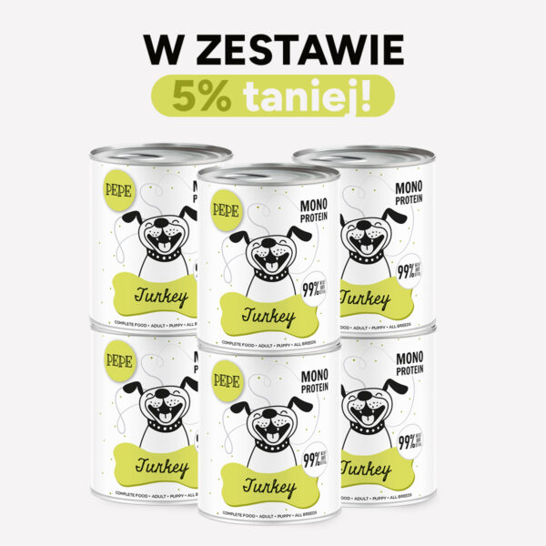 ZESTAW Karma mokra dla psa PEPE turkey XL 99% indyk 6x800g