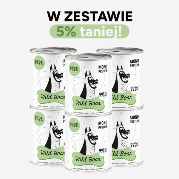 ZESTAW Karma mokra dla psa PEPE wild boar XL 99% dzik 6x800g