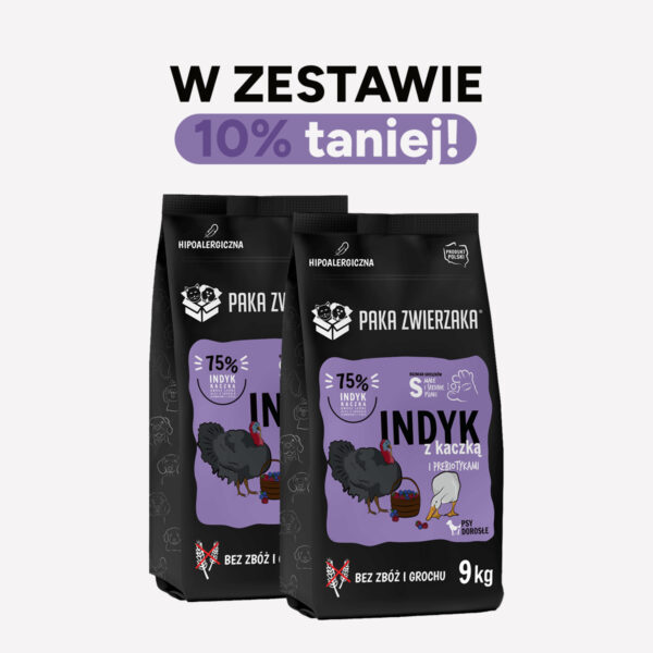 ZESTAW Karma sucha dla psa PAKA ZWIERZAKA indyk z kaczką S 9kgx2