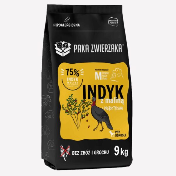 ZESTAW Karma sucha dla psa PAKA ZWIERZAKA indyk z maliną M 9kgx2