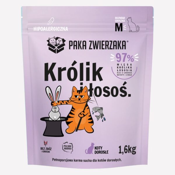 ZESTAW Karma sucha dla kota PAKA ZWIERZAKA królik i łosoś 1,6 kg x 2 szt