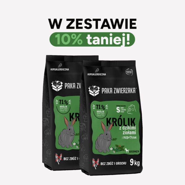 ZESTAW Karma sucha dla psa PAKA ZWIERZAKA królik z dzikimi ziołami PUPPY S 9kgx2