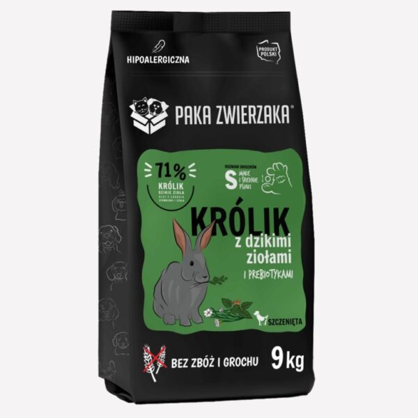ZESTAW Karma sucha dla psa PAKA ZWIERZAKA królik z dzikimi ziołami PUPPY S 9kgx2