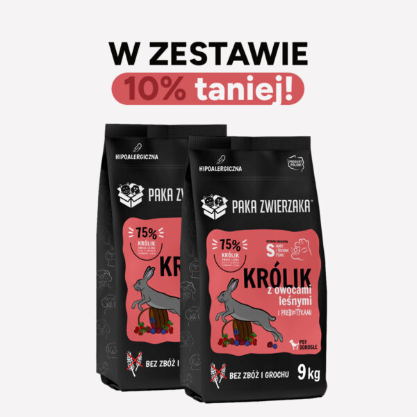 ZESTAW Karma sucha dla psa PAKA ZWIERZAKA królik z owocami leśnymi S 9kgx2