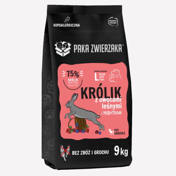 ZESTAW Karma sucha dla psa PAKA ZWIERZAKA królik z owocami leśnymi L 9kgx2