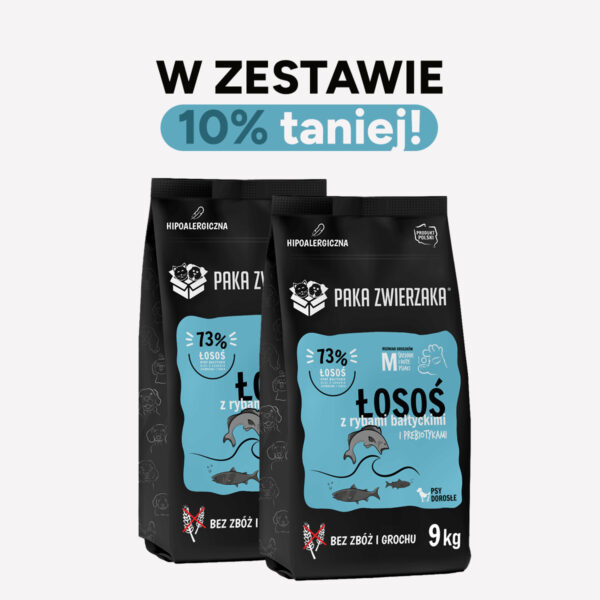 ZESTAW Karma sucha dla psa PAKA ZWIERZAKA łosoś z rybami bałtyckimi M 9kgx2