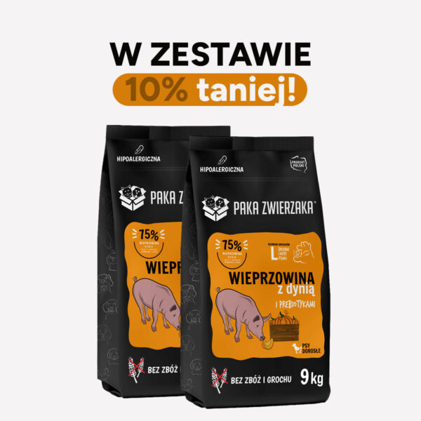 ZESTAW Karma sucha dla psa PAKA ZWIERZAKA wieprzowina z dynią L 9kgx2