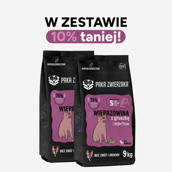 ZESTAW Karma sucha dla psa PAKA ZWIERZAKA wieprzowina z gruszką S 9kgx2