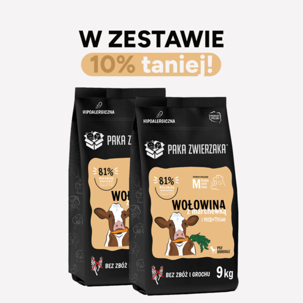 ZESTAW Karma sucha dla psa PAKA ZWIERZAKA wołowina z marchewką M 9kgx2