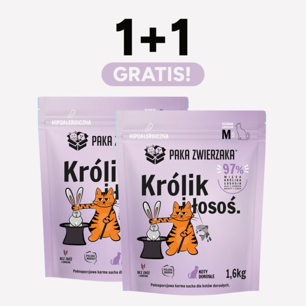ZESTAW Karma sucha dla kota PAKA ZWIERZAKA królik i łosoś 1,6 kg x 2 szt